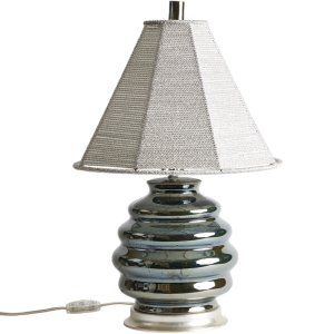 Lamp Fenwick Bling Glaze - Metallic Gun Metal Hwang Bishop with Silk String Lampshade 