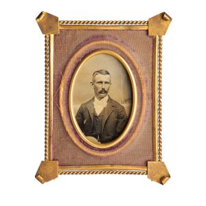 Original Tin Type Portrait Framed Handsome Mustache Victorian