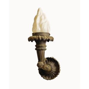 BRONZE NEO-CLASSICAL WALL TORCH WITH FLAME GLASS SHADE