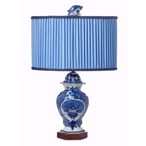 Dutch Delft Blue and White Peacock Table Lamp