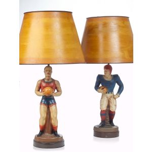 Pair of Vintage Sports Figurine Table Lamps