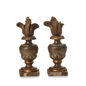 Pair of Wood Flame Gesso Continental Finials