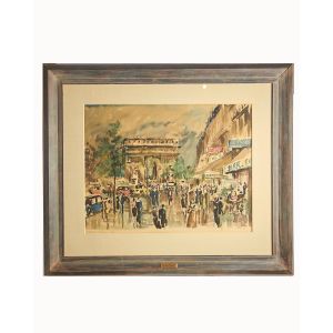Vintage Framed Watercolor of Paris Arc de Triomphe Guy De Neyrac