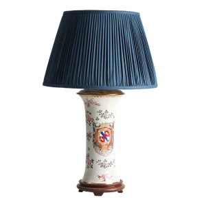 Lamp French Armorial Samson WITH Navy Cobalt Linen Gathered Pleat Lampshade