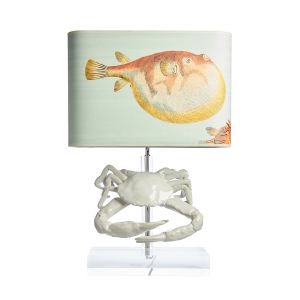 Pair of Lamps White Stone Crab Lamp with Lampshade